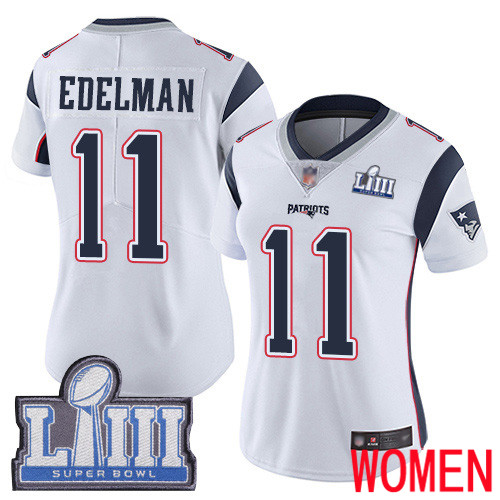 New England Patriots Football 11 Super Bowl LIII Limited White Women Julian Edelman Road NFL Jersey